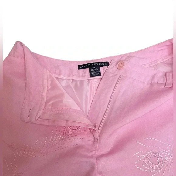 Larry Levine Linen Blend Pink Embroidered Wide Leg Cropped Pants Womens size 8 - Picture 4 of 14